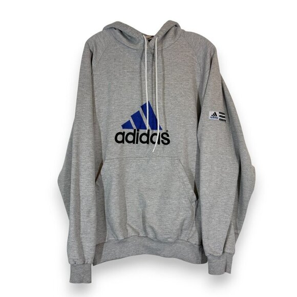 Vintage Adidas Logo Hoodie 90s Sweatshirt Pullover Gray USA Hooded Large - Picture 1 of 9